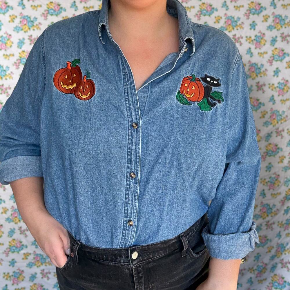 Denim Chambray Long Sleeve Button Up Basic Editio… - image 1